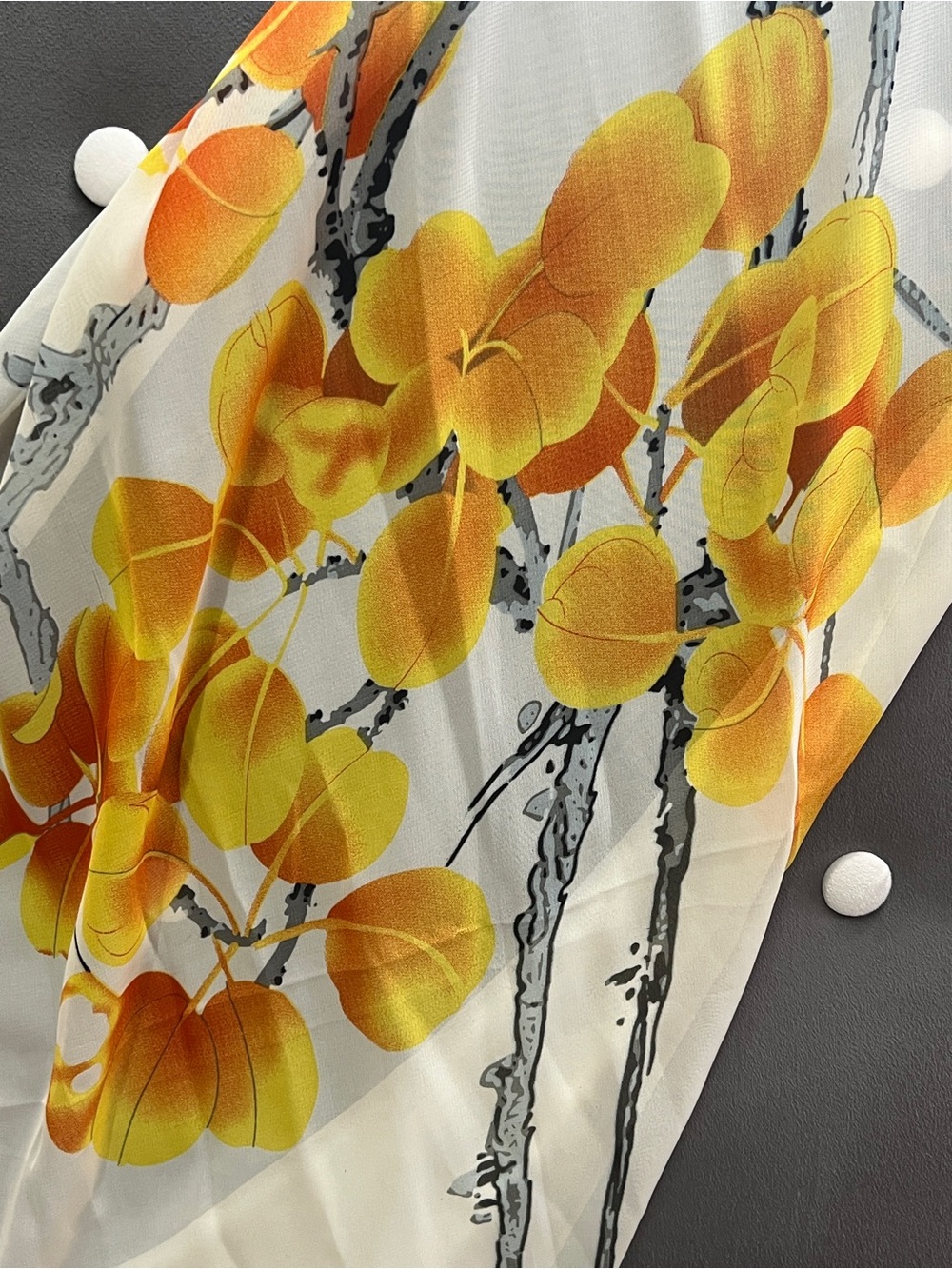 Dingxiu Orange & Yellow Leaf Print Lightweight Chiffon Scarf